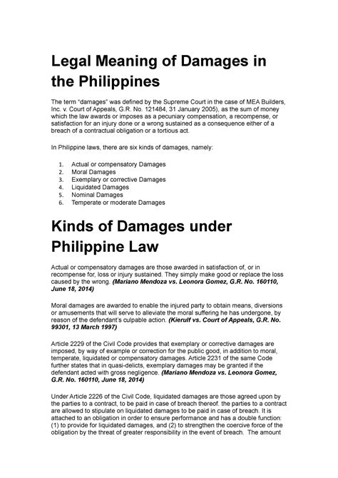 moral and exemplary damages|Damages Awarded under Philippine Law.